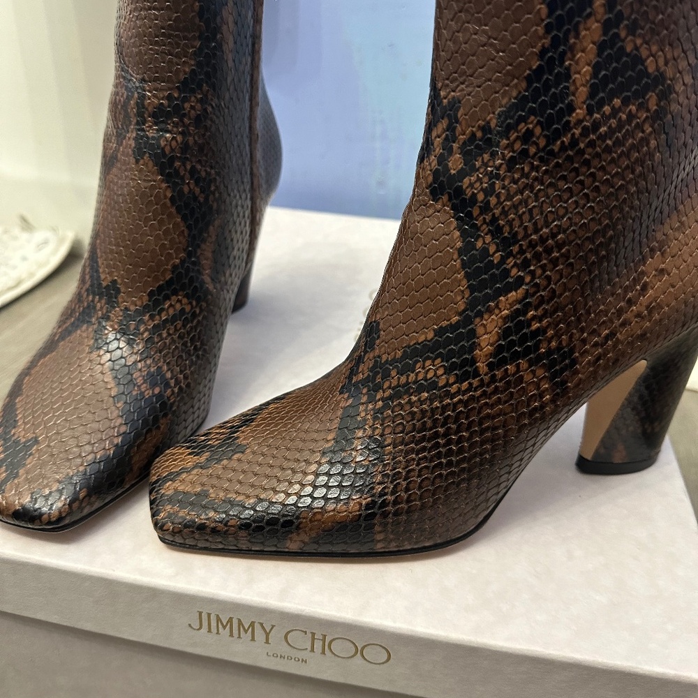 Jimmy Choo Mirren 85 Snake-Effect Leather Ankle Boots Eu